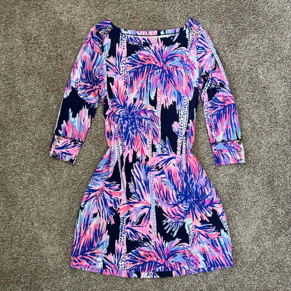 Lilly Pulitzer Sophie Boat Neck Palm Print Shift Dress Preppy SumeXS